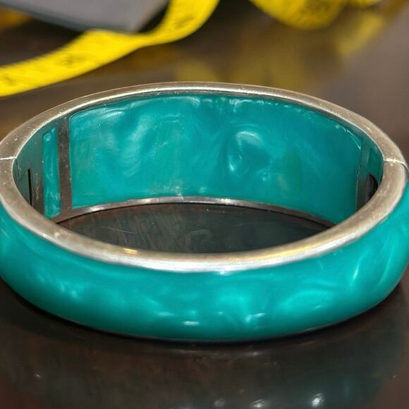 ANDREW HAMILTON CRAWFORD 925 Silver Teal Cuff Botanical Vine Modernist Bracelet - Picture 13 of 16